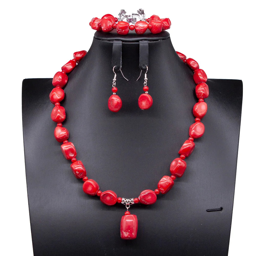 Long Fashion Wedding Beads Necklace White Artificial Coral Bridal Jewelry Sets African Beads Jewelry Set  ABK261