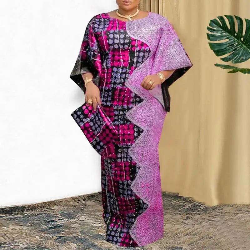 Plus Size VONDA Women Party Dress 2024 Bohemian Printing Sundress Casual Loose 3/4 Sleeve Robe Vintage Bat-wing Sleeve Vestidos