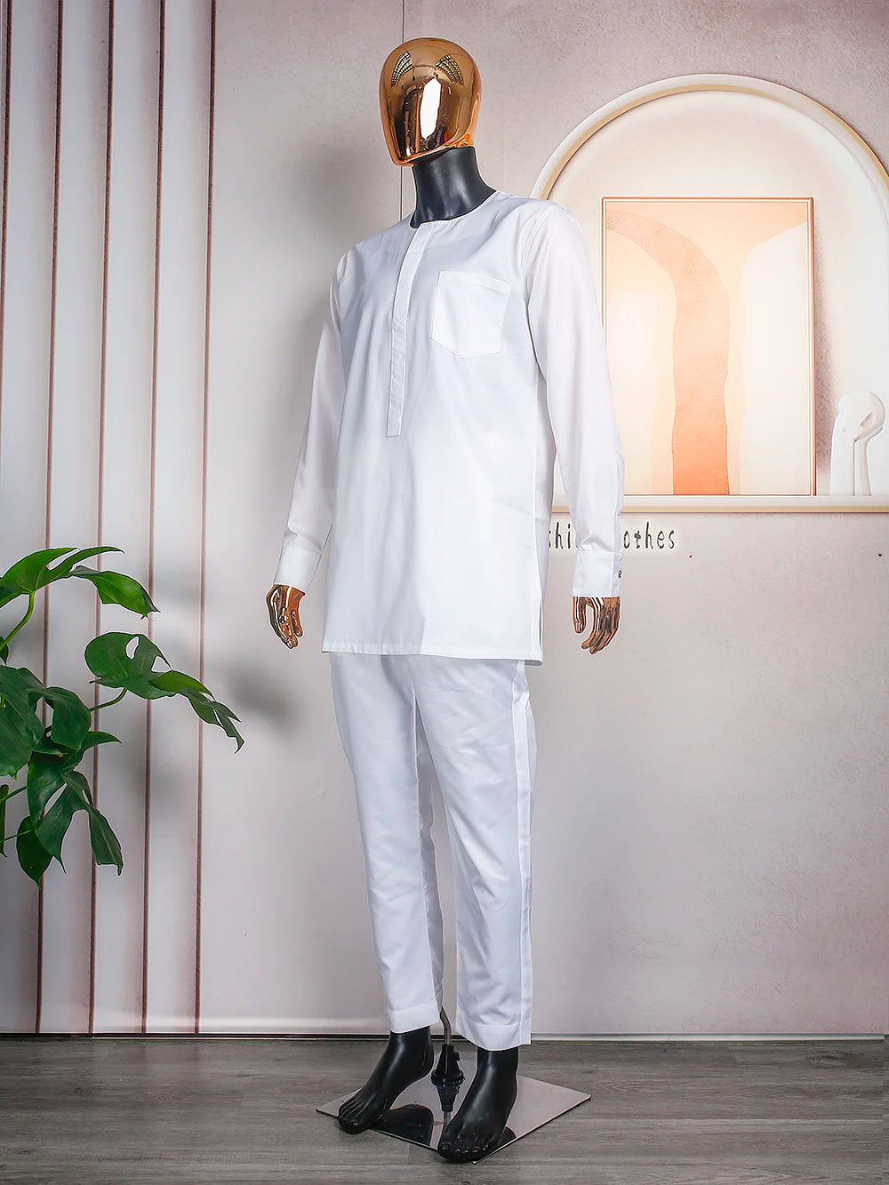 H&D African Clothes for Men White Tradition Wedding Party Clothing Robe Embroidery Shirt Pants 3 Pcs Set Dashiki Agbada Ramadan
