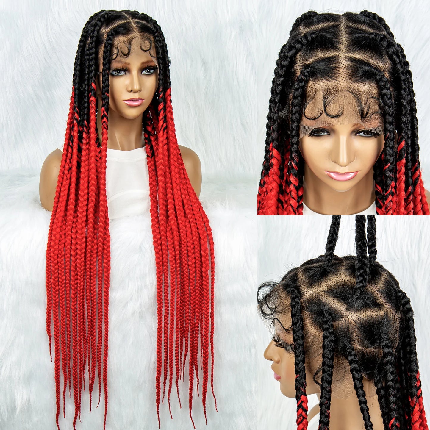HD Full Lace Braided Wigs for Black Women Box Braids Synthetic Lace Front Wig Big Square Knotless Box Braids With Baby Hair