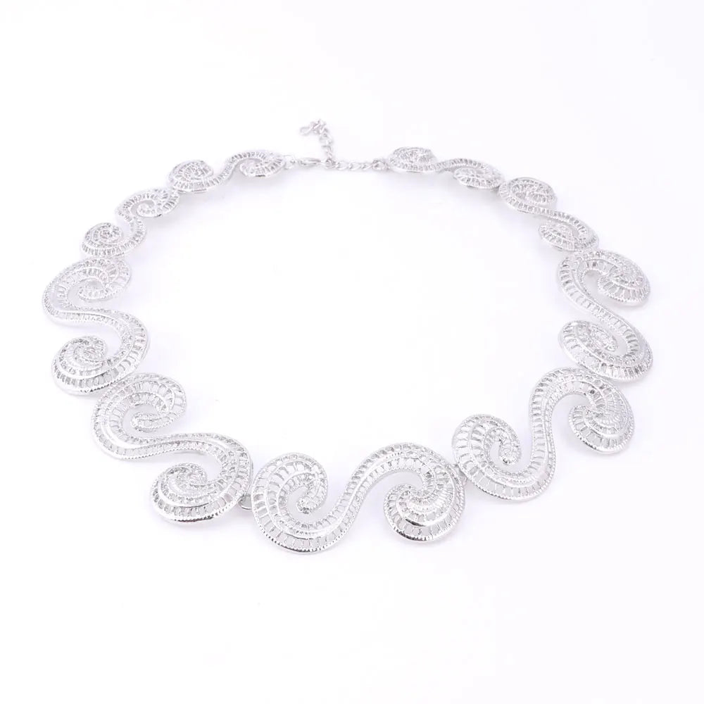 African Jewellery Sets Silver Color Hollow Out Necklace Bracelet Ring Earrings Sets Classic Bridal Jewelry Sets