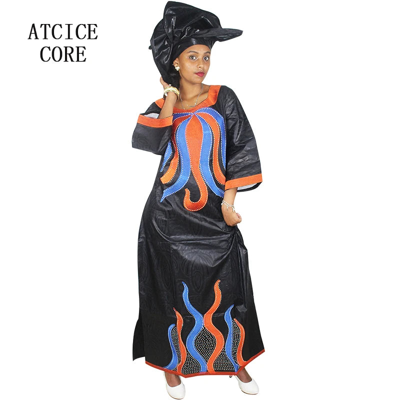African Dre ss for Women Plus Si ze Embroidery Weddi ng Guest Long Maxi Dress with Scarf