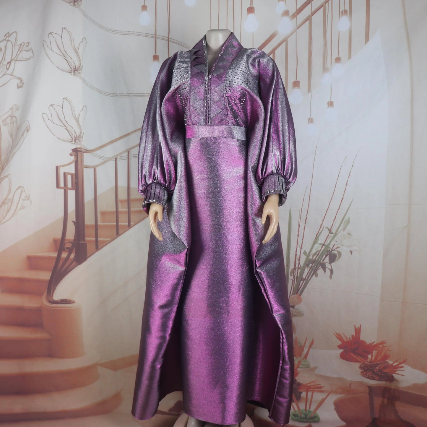 fashion turkey dresses for woman luxury elegant 2025 V-neck rhinestones dresses for church boubou  african dresses