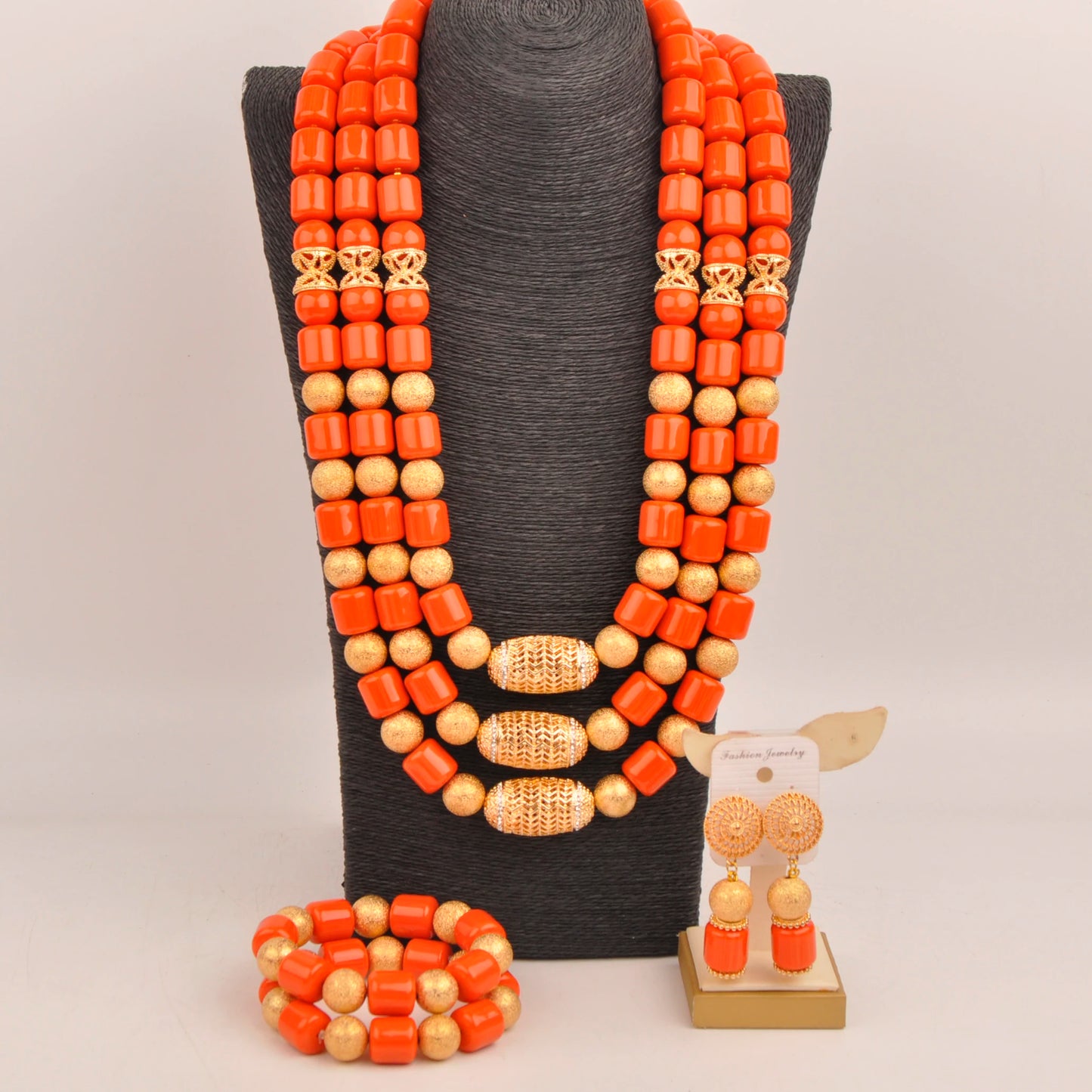 Orange Nigerian Artificial Coral Bead Necklace African Jewelry Sets