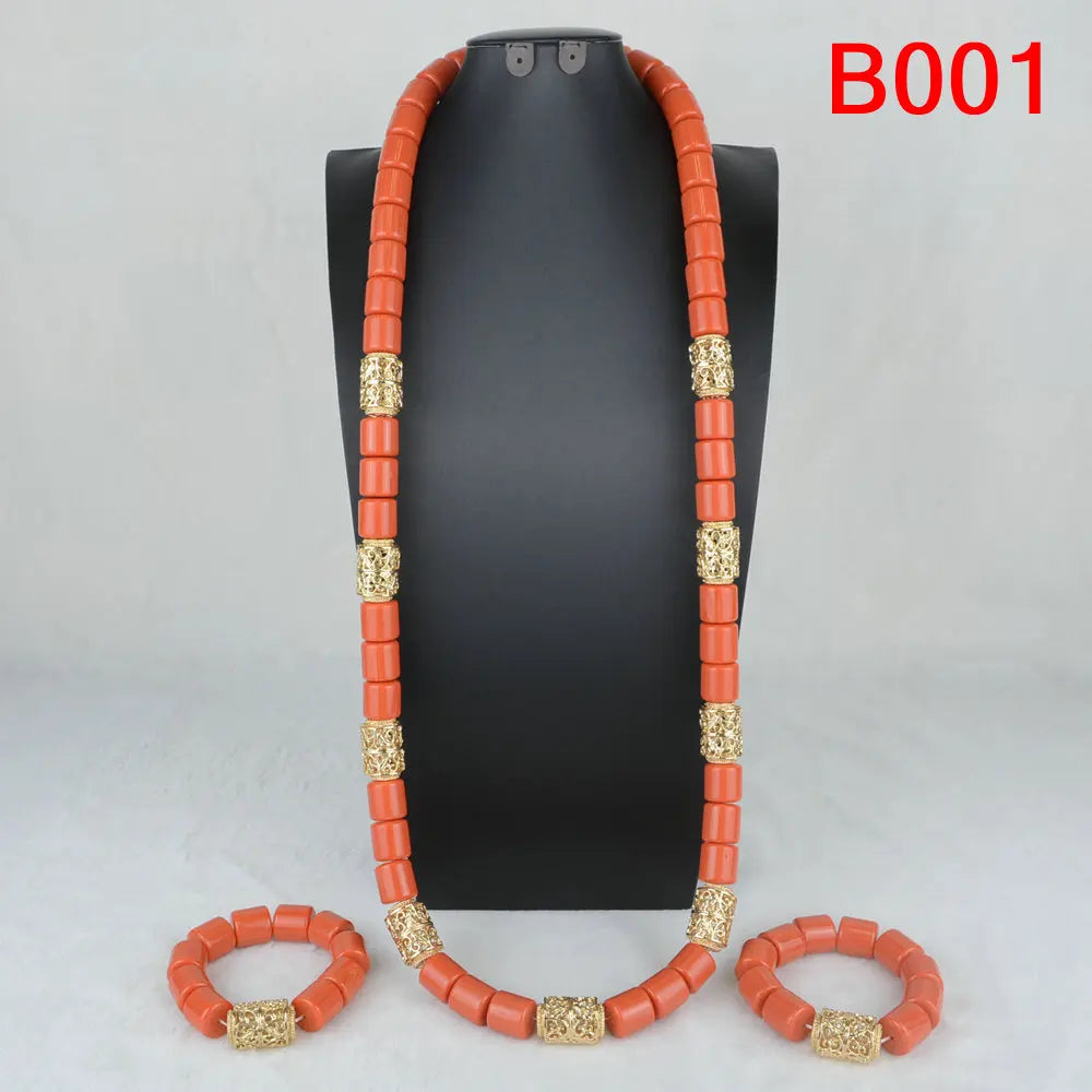 African Beads Wedding Necklace Set Artificial Coral Beads Jewelry Set Wholesale Nigeria Bride Wedding