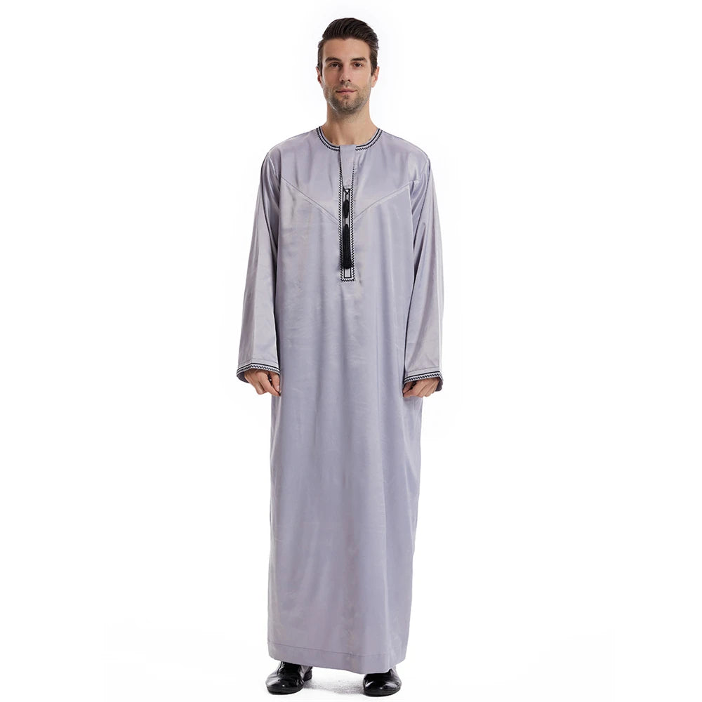 New Islamic Muslim Men Clothing Loose Jubba Thobe Abaya Front Zipper Musulmane Homme Caftan Maxi Robes Pakistan Arabia Dress
