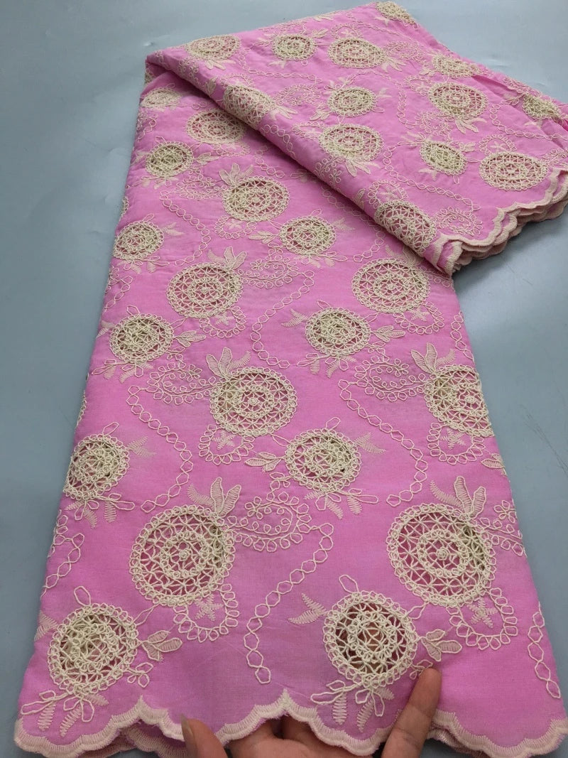 Blush Pink Swiss Voile Lace Fabric | Delicate White Rosette Bouquets & Filigree Tendrils | Petal-Hem Luxury Couture  S4371