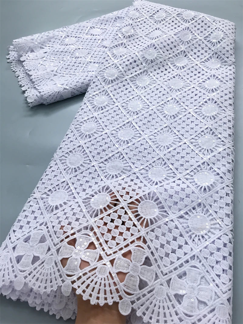 White Water Soluble Fabric Lace African Guipure Cord Lace Fabric High Quality Elegant For Women Wedding Party Dress,2.5yards4025