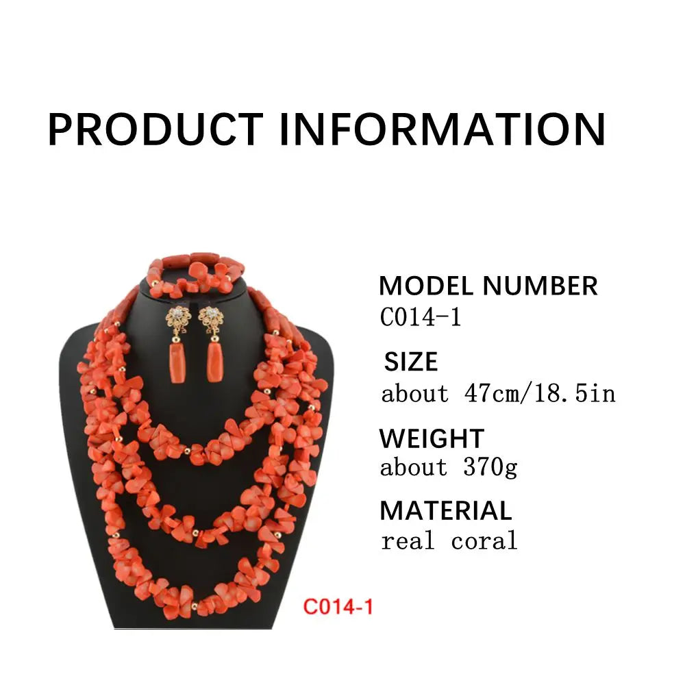 Fashion Nigerian Coral Beads Necklace Earrings Set for Bride New African Wedding Jewelry Set