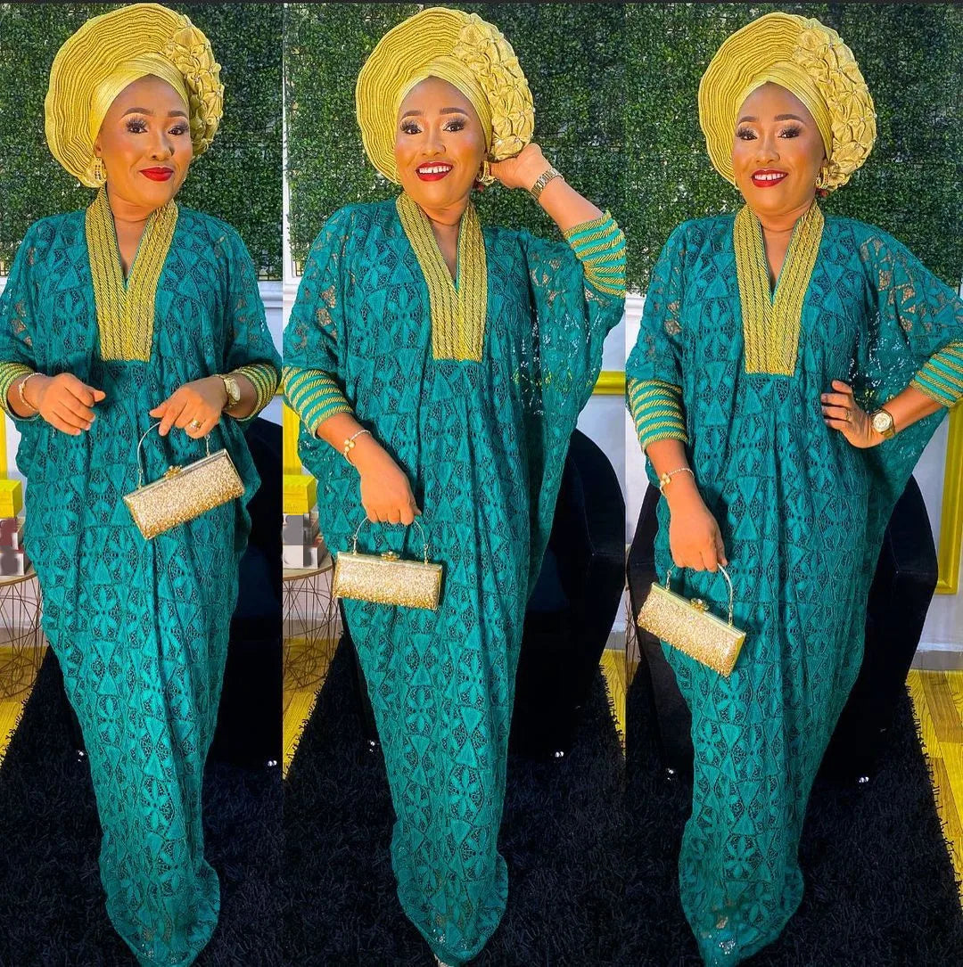 Elegant African Dresses for Women Traditional Dashiki Lace Boubou Plus Size Turkey Wedding Party Gown Muslim Kaftan Maxi Dress