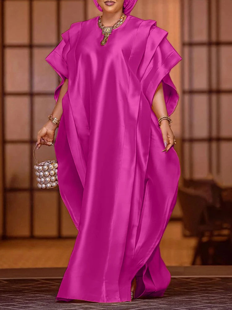 VONDA Plus Size 5XL Elegant Maxi Long Dress 2024 Fashion Satin Dress Sexy Printed Patchwork Bat-wing Sleeve Vestidos Ruffle Robe