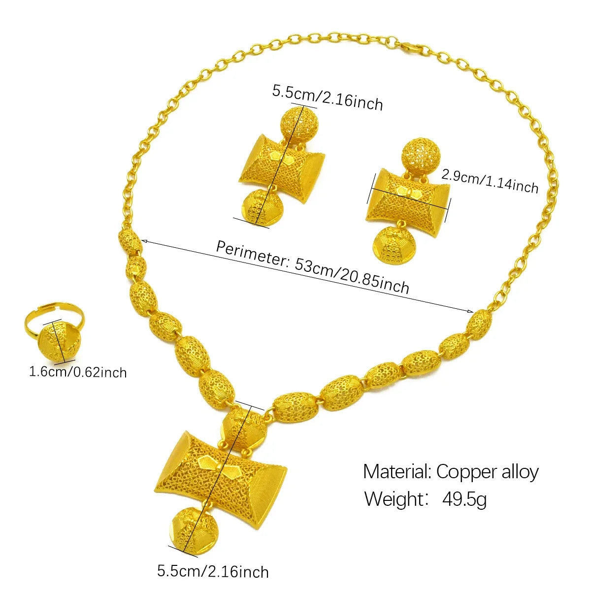 ANIID Indian Dubai Luxury 24k Gold Plated Necklace And Earrings Jewelry Sets For Women Ethiopian Bridal Set Wedding Party Gifts