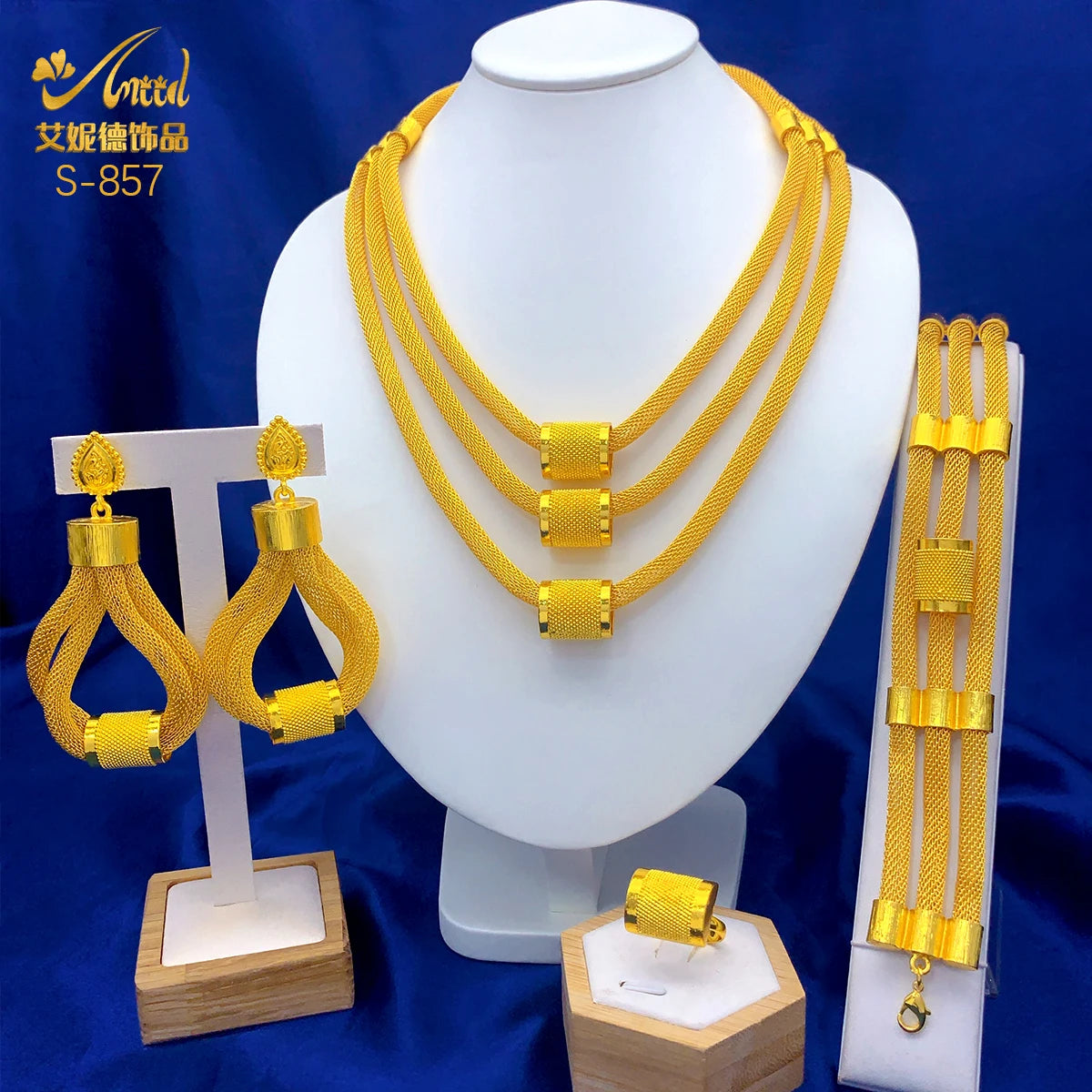 Luxury Dubai Ethiopian Multilayer Necklace And Earrings Sets For Women Indian Bridal 24k Gold Color Jewelry Set Wedding