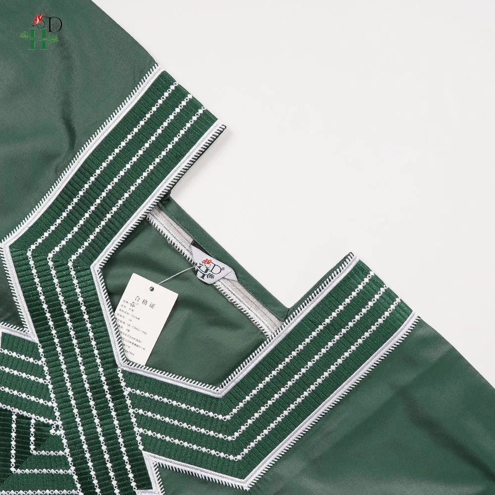 H&D African Clothes Plus Size For Men Elegant Party Wedding Thobe 3 PC Top and Pants Suits Set Daily Wear Embroidery Green Gown