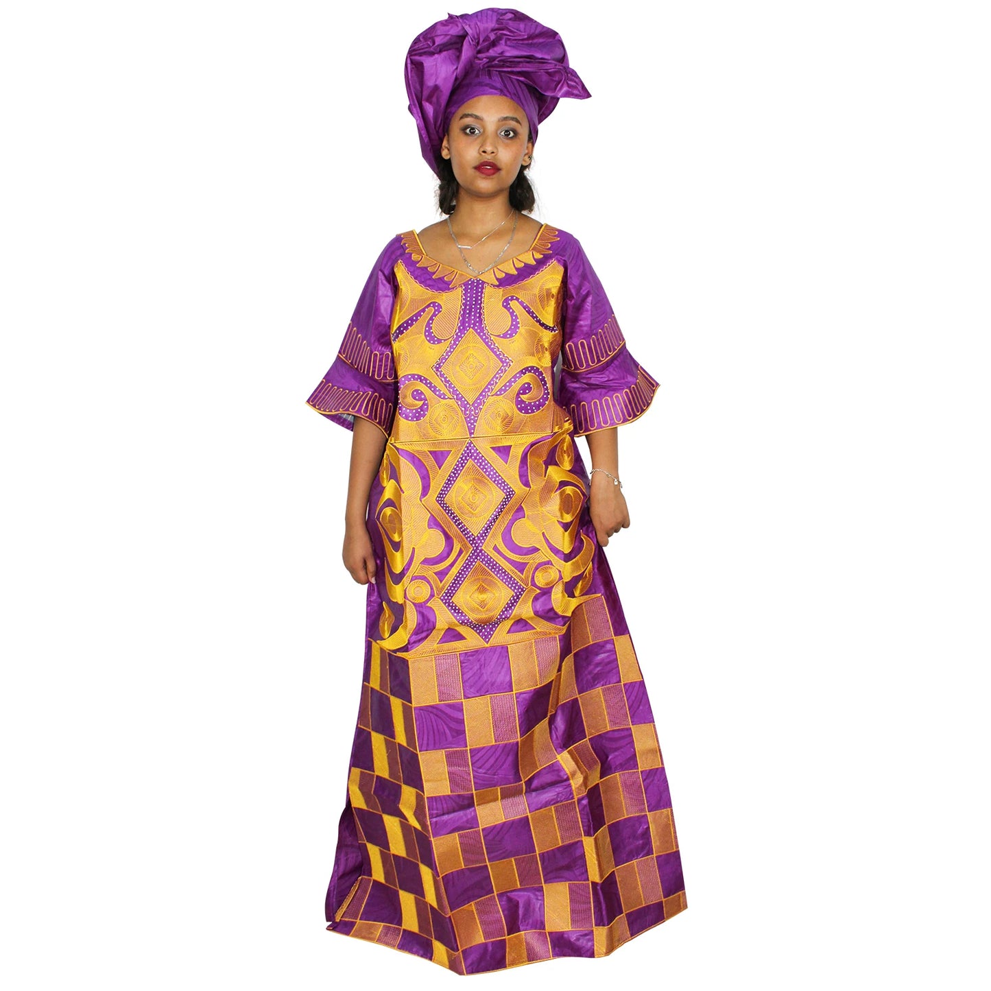 African Attire For Women Bazin Riche Embroidery Plus Size Elegant Party Church Dress