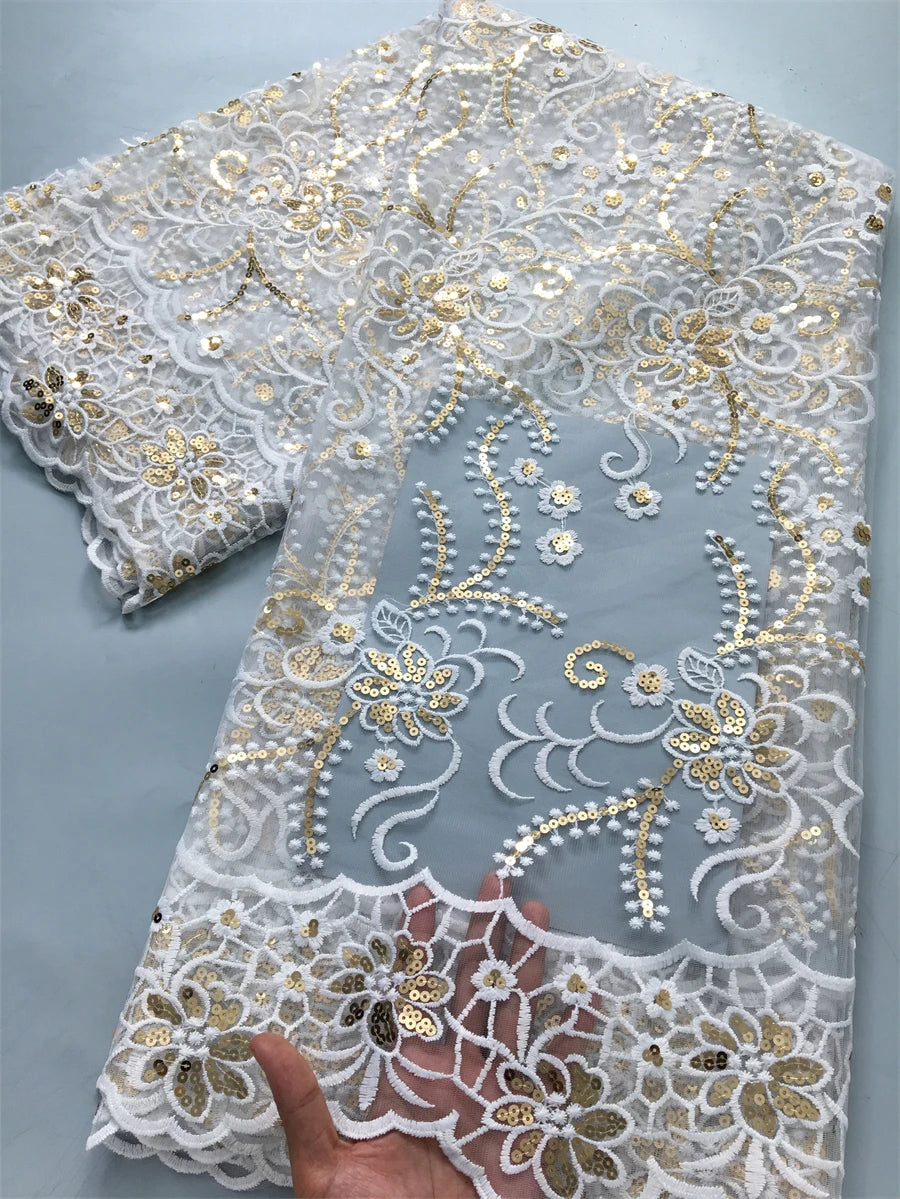 For Sewing Luxury Midi Party Dresses French Tulle Mesh Lace Newest Design African Nigerian Embroidered Lace Fabric,2.5yards 3846