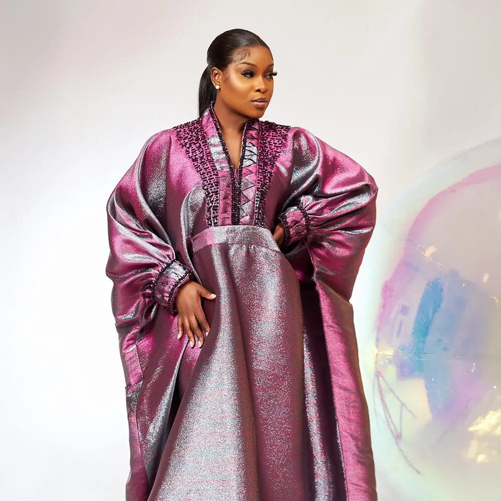 fashion turkey dresses for woman luxury elegant 2025 V-neck rhinestones dresses for church boubou  african dresses