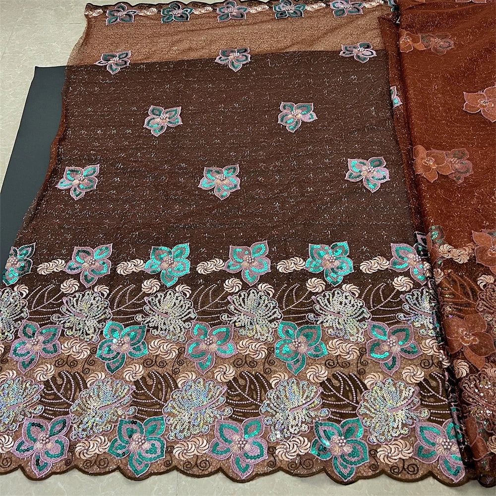 Nigerian Tulle Lace Fabric with Sequins Embroidery, High Quality, African Sewing, Guipure Net Cloth, Prom Dresses, 5Yards