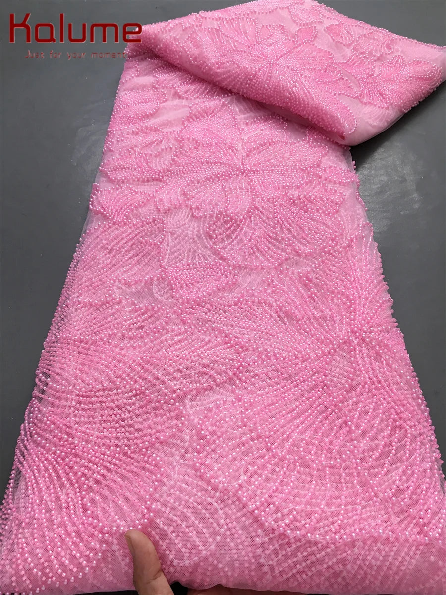 Kalume Green French Mesh Lace Fabric Beads African Lace Fabrics Nigerian Mesh Lace Fabric For Diy Dresses Party Wedding F4034