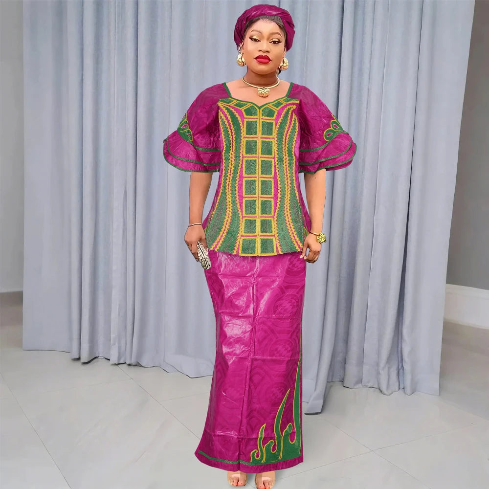 H&D African Clothes For Women Tradition Dress Embroidery Bazin Wedding Party Dress Ankara Robes Trads Wears African Clothes 2024