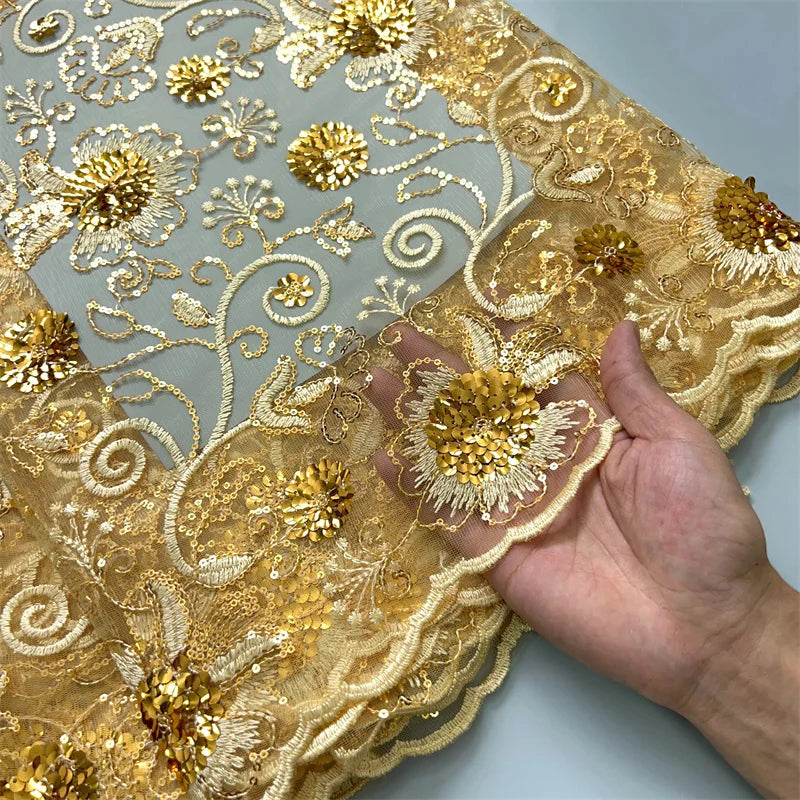 For Sewing Luxury Midi Party Dresses French Tulle Mesh Lace Newest Design African Nigerian Embroidered Lace Fabric,2.5yards 3846