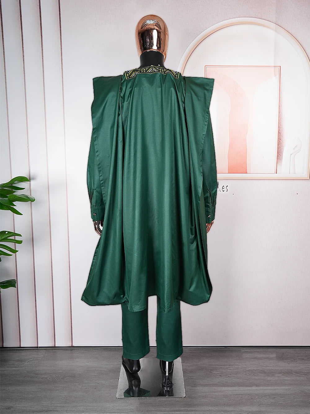 H&D African Clothes for Men Traditional Wear Formal Bazin Riche Dashiki Outfits Green Shirt Pants Robe Suit African Men Agbada