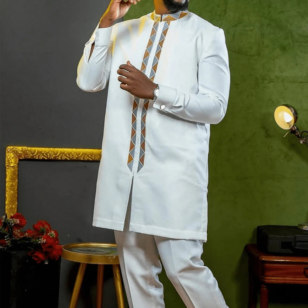 Mans Tracksuits Suits Set Kaftan Embroidered Long Sleeve Tops Pants 2Pcs Set Outfits Wedding Wear African Ethnic Casual Clothing