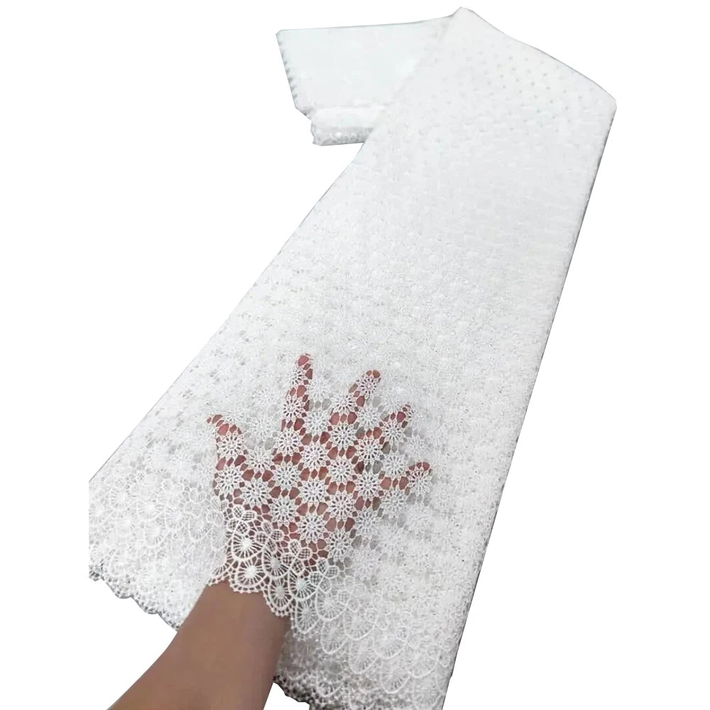 2025 Latest High Quality African Nigerian Water soluble  Damask Lace Fabric Embroidery Party Dress Sequins Cotton 5yards