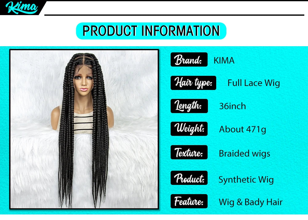 HD Full Lace Braided Wigs for Black Women Box Braids Synthetic Lace Front Wig Big Square Knotless Box Braids With Baby Hair