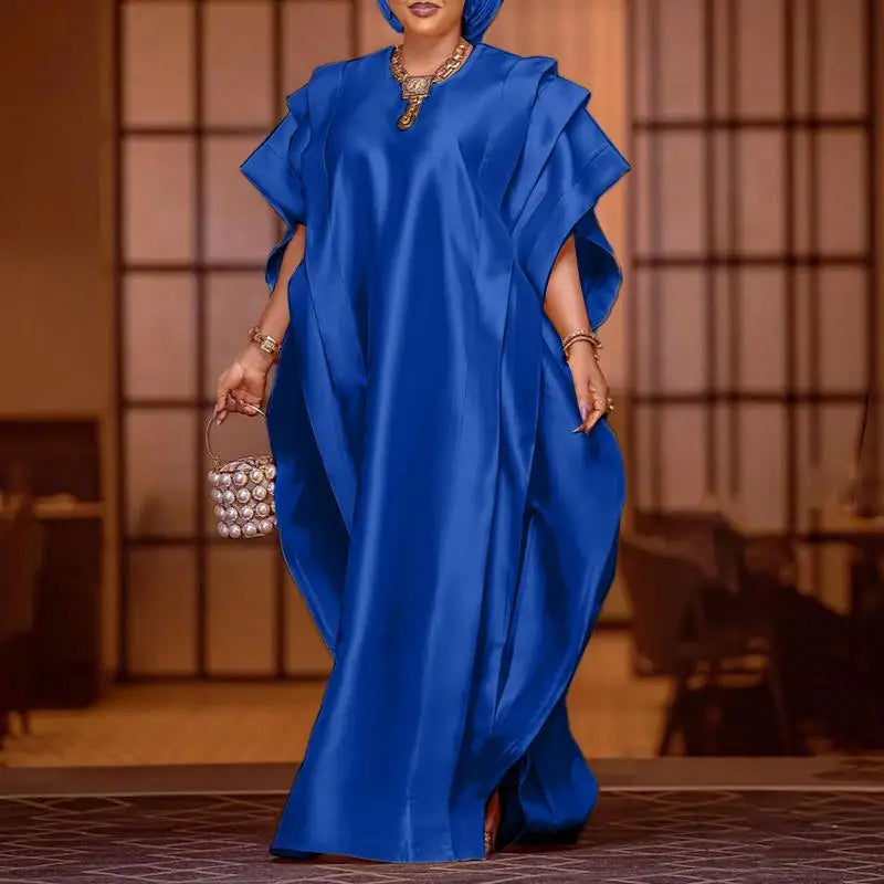 VONDA Oversize Women Maxi Dress Elegant Short Sleeve Ruffled Satin Silk Party Sundress 2024 Casual Loose Solid Color Summer Robe