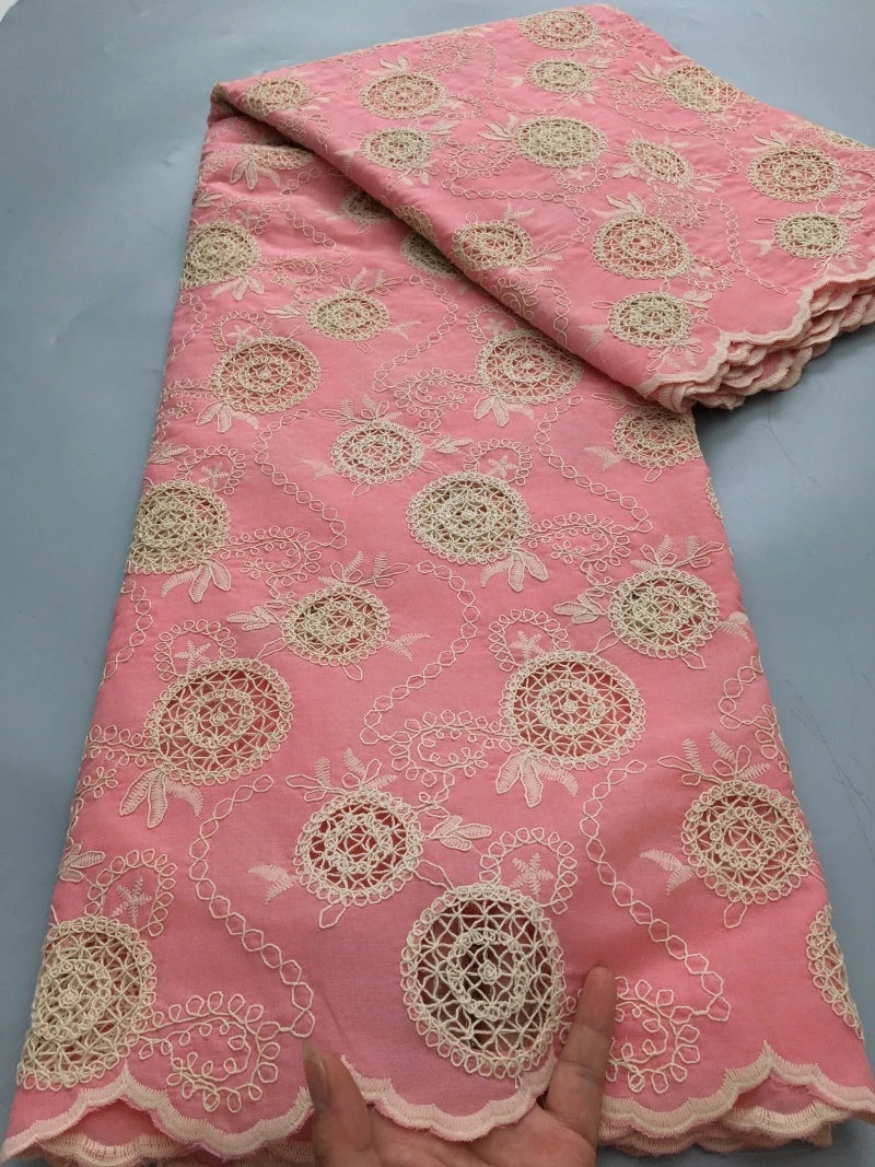 Blush Pink Swiss Voile Lace Fabric | Delicate White Rosette Bouquets & Filigree Tendrils | Petal-Hem Luxury Couture  S4371