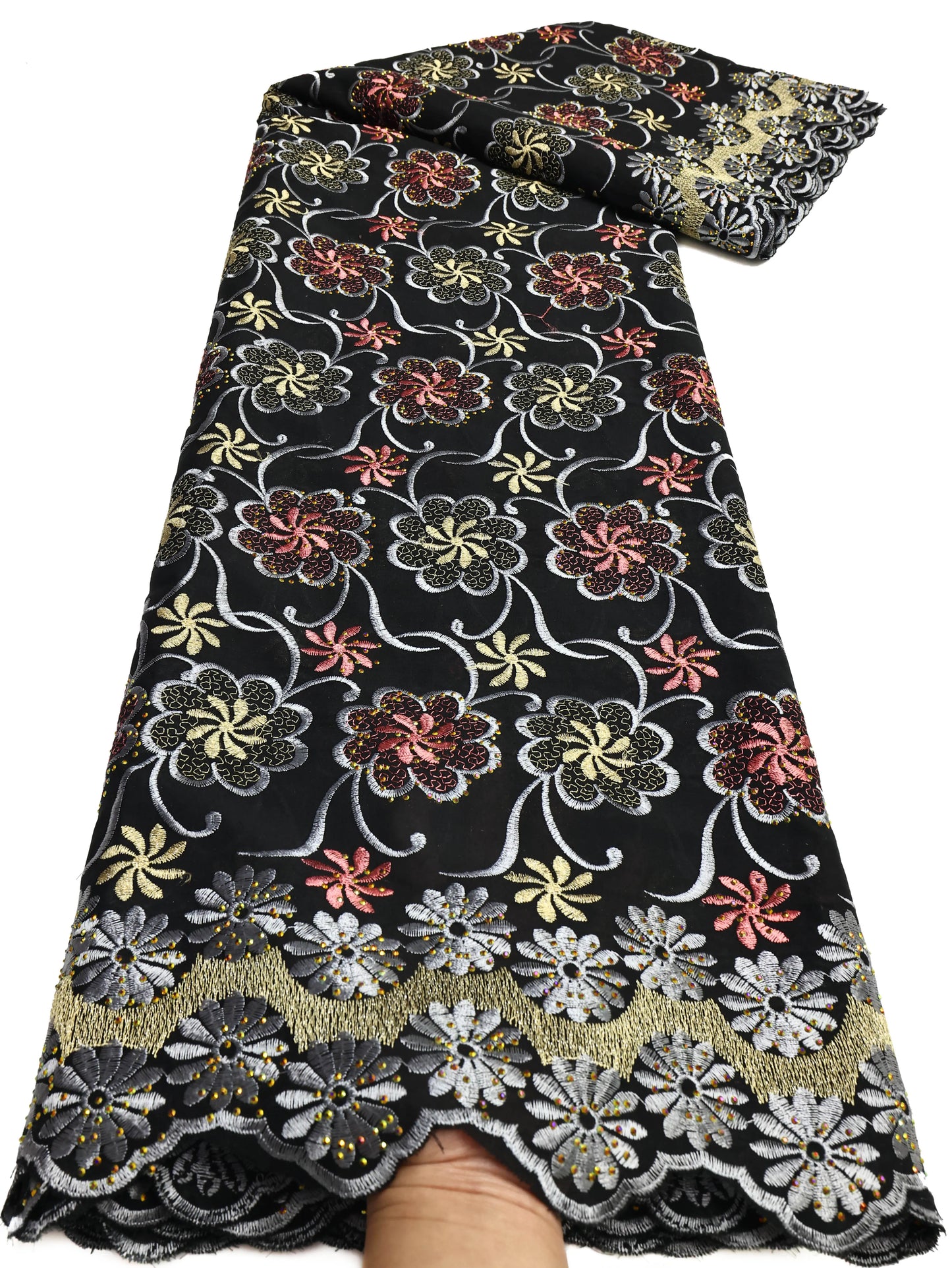 Latest 2025 High Quality African Nigerian Tulle Lace Fabric Cotton Damask Guipure Formal Prom Party Gown Dress 5Yards