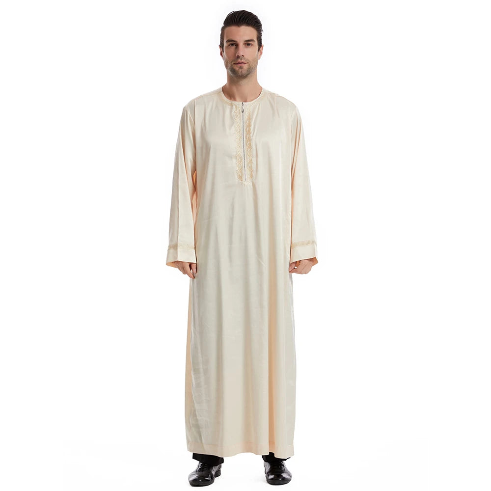 New Islamic Muslim Men Clothing Loose Jubba Thobe Abaya Front Zipper Musulmane Homme Caftan Maxi Robes Pakistan Arabia Dress