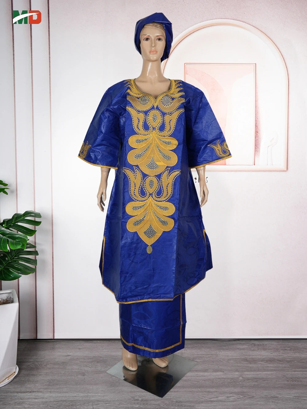 MD African Clothes For Women 2 PCS Sets Tops And Skirts Suits Bazin Riche Gown Dashiki Ankara Turkey Outfits Plus Size Dresses