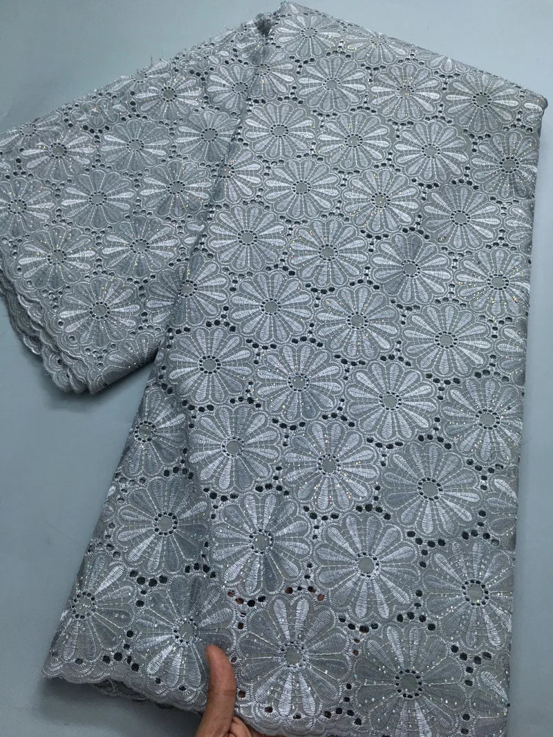 Nigerian Swiss Voile Cotton Fabric Lace African Lace Fabric with Stones Evening Party Dresses For Women High Quality2.5yards4200