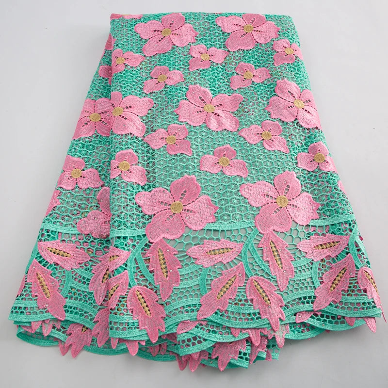 Cord Lace Fabric With Crystals African Guipure Lace Fabric 2024 High Quality Lace 5 Yards Wedding Luxury Dresses for Women A3630