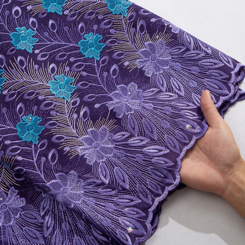 2024 African Cotton Lace Fabric High Quality Nigerian Stones Cotton Lace Fabric Swiss Voile Lace For Women Wedding Dress TY3806