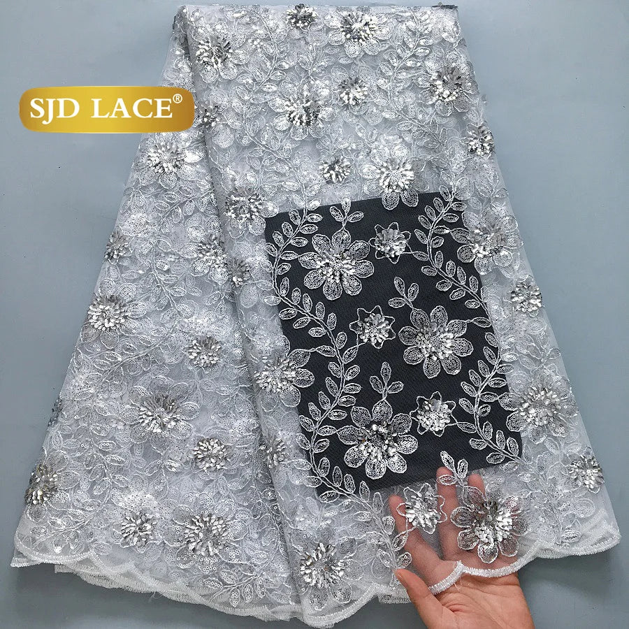 SJD LACE African Green Sequins Mesh Woman Lace Fabric High Quality 2025 Nigerian French Net Lace for Sewing Wedding Dresses 3735