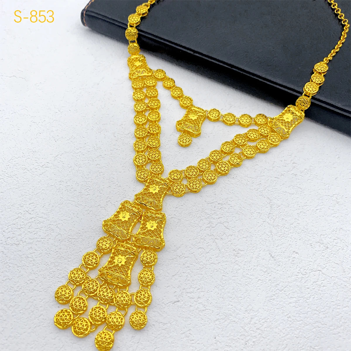 Luxury Dubai 24K Gold Color Two layer Necklace Jewelry Set For Women Bridal Nigerian Indian African Wedding Party Gift