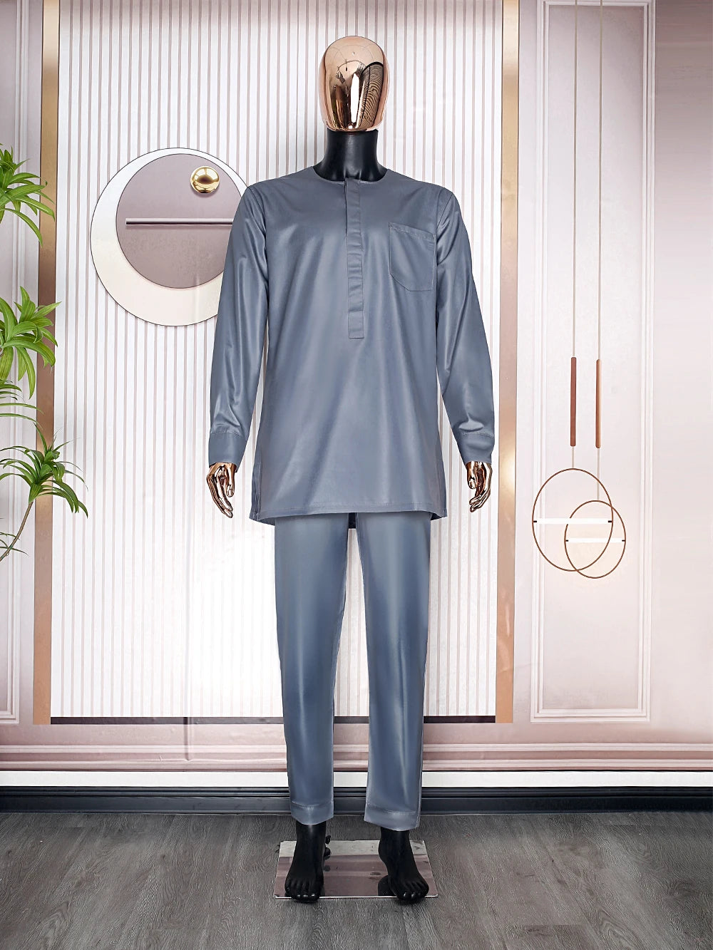 H&D South African Traditional Wear Formal Attire Bazin Riche Dashiki Gray Shirt Pants Robe Suit Agbada Men's wedding party 2024