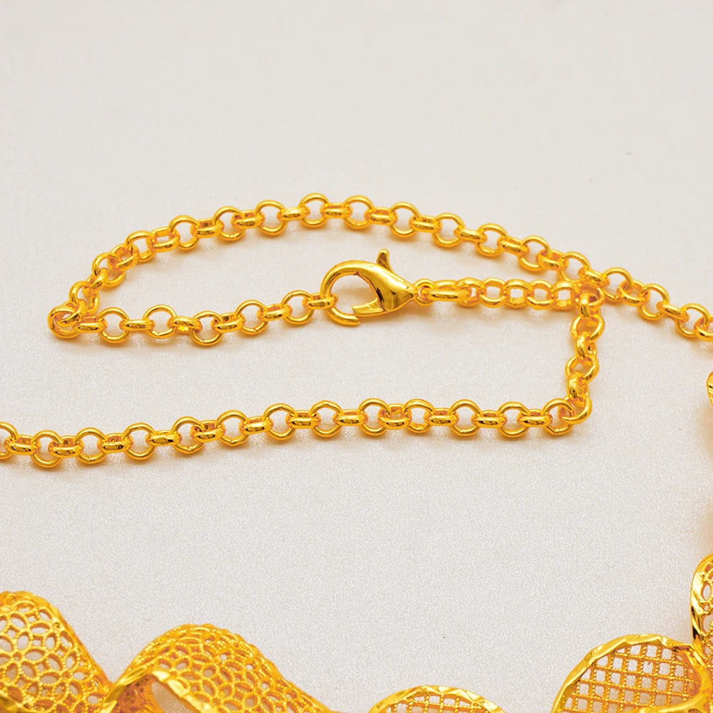 Luxury Indian Jewellery Earrings Necklace Jewelry Sets For Women Dubai Gold Color African Arabic Wedding Bridal  Party Gifts