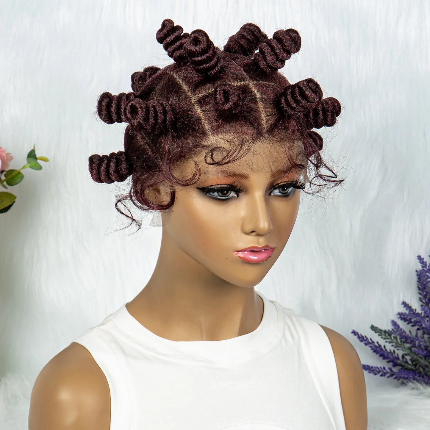 Knotless Braids Wig Synthetic Box Braided Hair Twist Braided Buns Wig Full Lace African Braiding Hair For Black Women