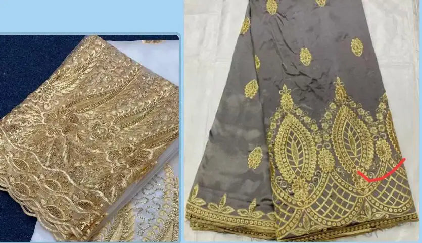 Pretty George Lace Fabric With Blouse 5+2 Yards Sets For Wedding Dress Nigerian Embroidery Guipure George Lace Fabric E23-24