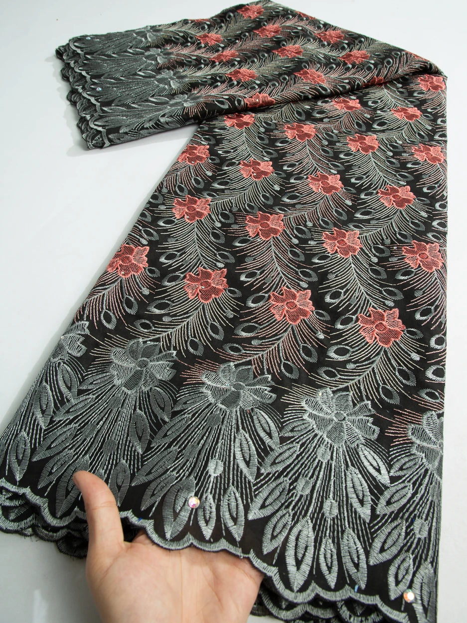 2024 African Cotton Lace Fabric High Quality Nigerian Stones Cotton Lace Fabric Swiss Voile Lace For Women Wedding Dress TY3806