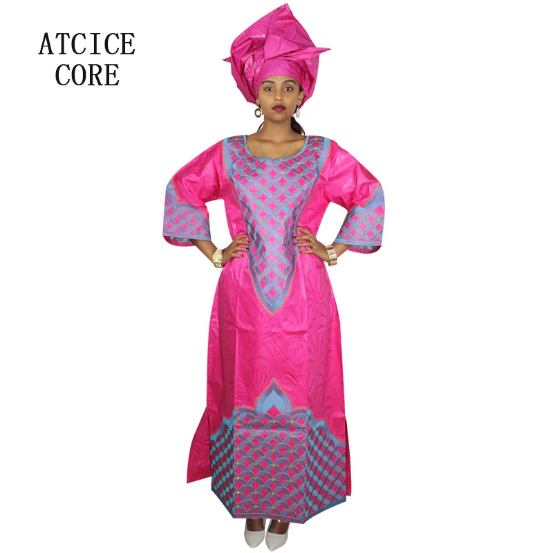 African Attire For Women Bazin Riche Embroidery Plus Size Elegant Party Church Dress