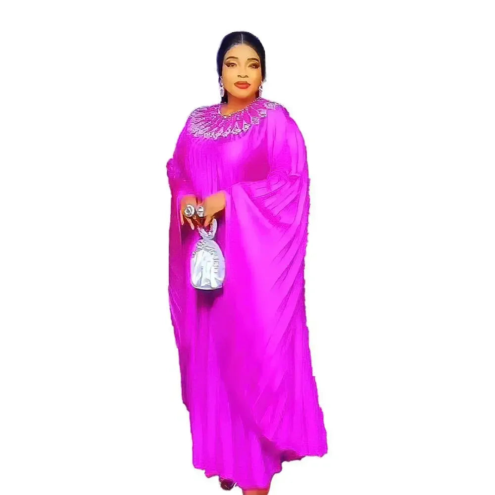 2024 Plus Size African Dresses for Women Summer Fashion Africa Long Sleeve Pleated Long Maxi Dress Gowns Kaftan Africa Clothing