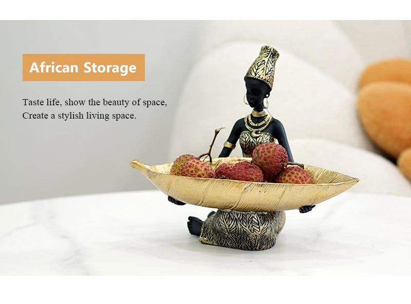 SAAKAR Resin Exotic Black Woman Storage Figurines Africa Figure Home Desktop Decor Keys Candy Container Interior Craft Objects