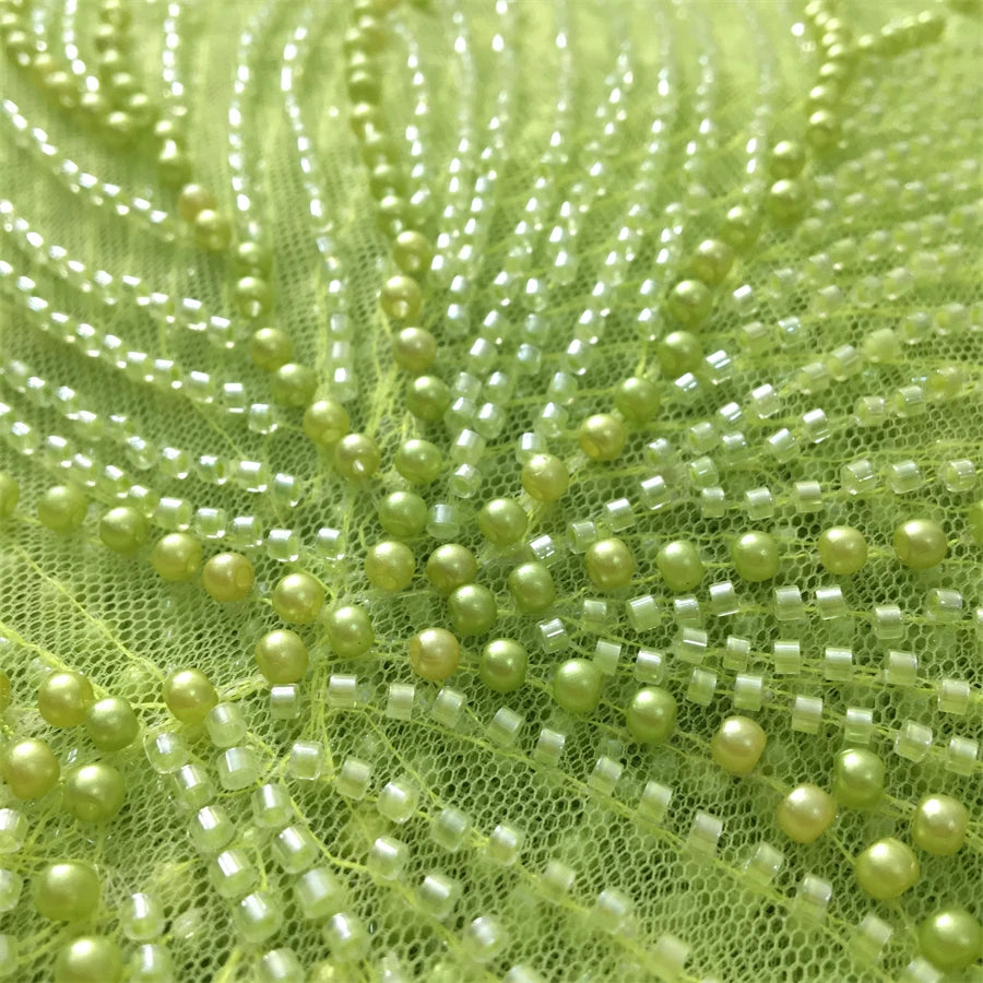 Kalume Green French Mesh Lace Fabric Beads African Lace Fabrics Nigerian Mesh Lace Fabric For Diy Dresses Party Wedding F4034