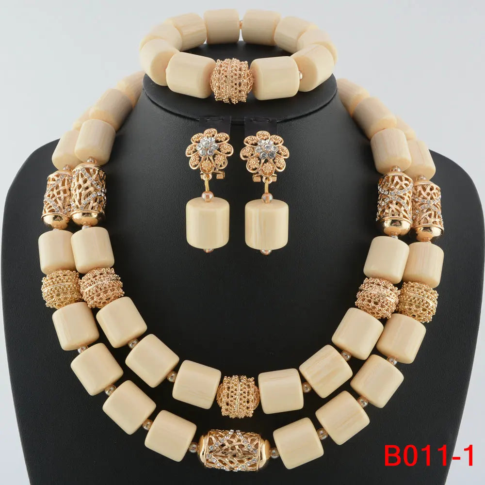 African Beads Wedding Necklace Set Artificial Coral Beads Jewelry Set Wholesale Nigeria Bride Wedding
