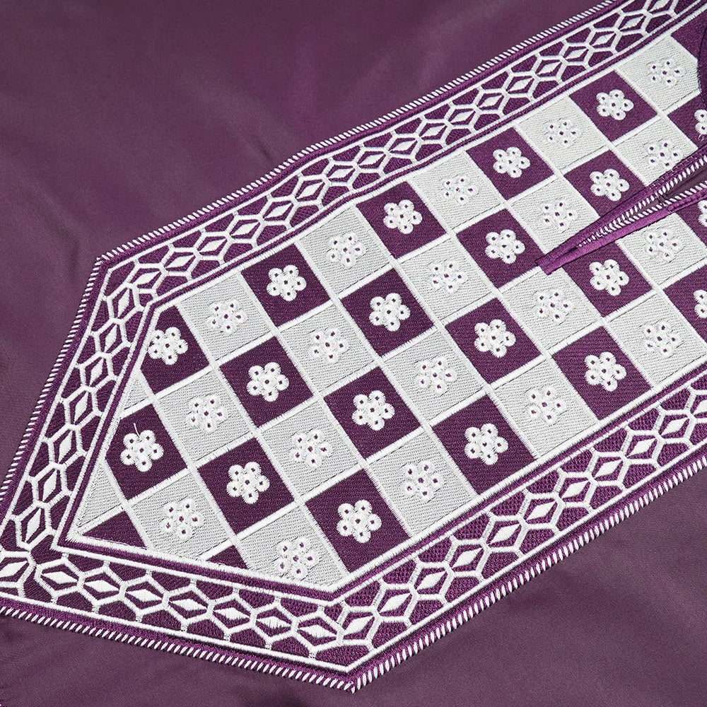 H&D African For Men Traditional 3PCS Outfit Thobe Set Purple Agbada Embroidered Robe Plus Size Wedding Christmas BouBou Ramadan